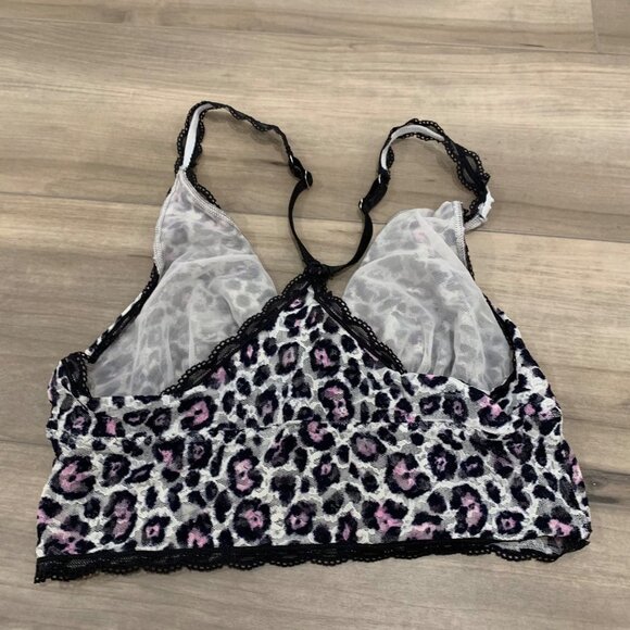 Victoria's Secret Pink Black Leopard Lace Racerback Triangle Bralette L - Picture 2 of 7
